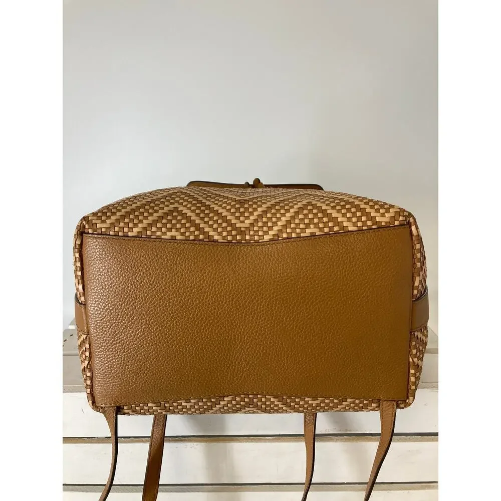 MICHAEL KORS WOVEN LEATHER BASKET WEAVE BROWN, TAN BACKPACK